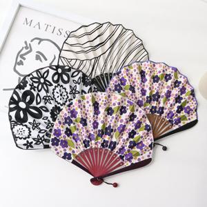 [박씨상방] (국내제작)고급 면 반달패턴 대나무 접부채