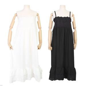 [보슈아]여성 2단롱슬립 면끈원피스파자마 이너 홈웨어