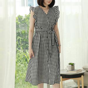 [웬디즈갤러리]고방 체크 날개 원피스 FOP118