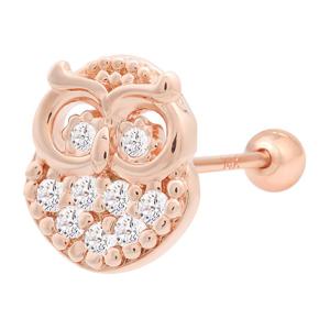 [미니아트] 부엉이 14K 로즈골드핀 금 침 심플 컬러 큐빅 피어싱