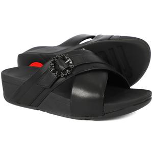 핏플랍루루크리스탈-버클레더크로스슬라이드올블랙여성(FC5-090)