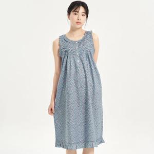 [메이플라워]블루잔꽃 나시 순면 여성 빅사이즈 원피스 잠옷