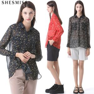 [쉬즈미스] 시스루 플라워 프린트 셔츠