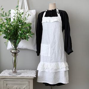 [마메종] 프릴 린넨 원피스형 앞치마 APMV17-WH