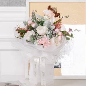 피오니 조화 꽃다발 안젤리나 40cm 인테리어 꽃 선물 장식 기념일 졸업식 인형