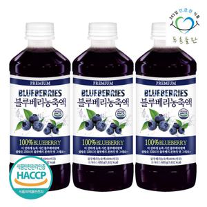 푸른들판 미국 블루베리 농축액 650g 3개 원액 주스 진액 100%