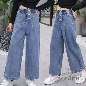 [로라네]단추 주니어 롱 와이드 여아 청바지