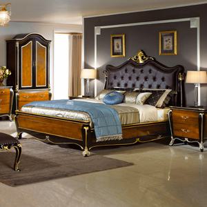 유캐슬 벤티 엔틱 원목 가죽 킹침대