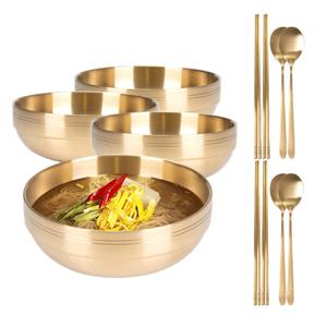 키친아트 금상첨화 티타늄코팅 스텐레스 이중 면기 중 4p + 수저세트 4p