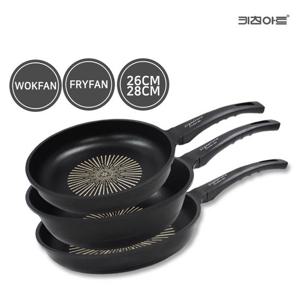 키친아트 시그니처 논스틱코팅 인덕션 후라이팬세트 3종C 후26+28+웍28