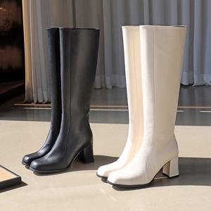 [바닐라슈] 벤터스 절개라인 각코 청키굽 롱부츠(7.5cm)