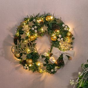 크리스마스 리스 벽장식 LED 골드 스타 우드 250mm 벽걸이 소품 현관 문 카페 입구