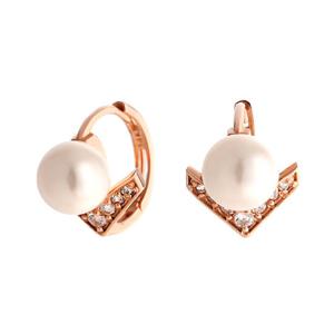 [비앤비골드] 14K 핵진주 브이 큐빅 원터치 링귀걸이 한쌍 PNE36210