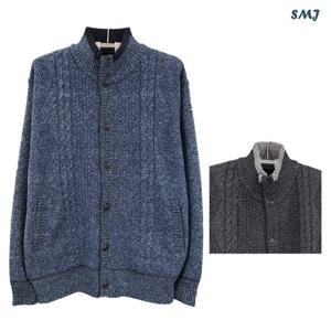 SMJ1432 버튼 니트 가디건 융털 기모 반폴라 중년 남성 가디건