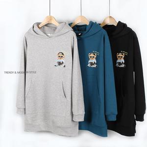 [해피통통] 빅사이즈 베어 후드티 캐주얼한 특양면 긴팔 여성 맨투맨 티셔츠 봄 가을티