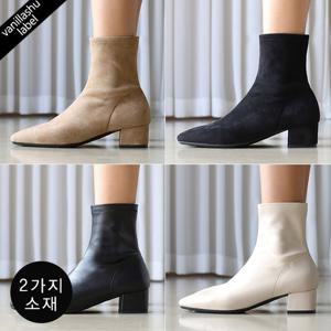 [바닐라슈] 자체제작 파인즈 탄력몰드창 로우굽 스판앵클부츠(4c