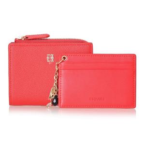 [에스콰이아]22FW 신상 카드지갑 세트 심플 보석장식 레드 여성 반지갑 ECBFPR605RE