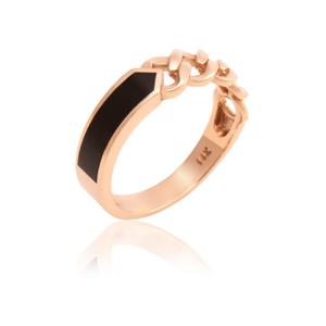 [비앤비골드] 14K 언발 오닉스 스틱 커브 체인 반지 SRS36898