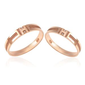 [비앤비골드] 14K 고딕H 촘촘볼 밴드 커플링 반지 세트 SCS37000