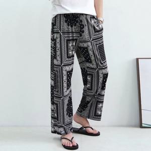 [쿼터]페이즐리 패턴 반다나 아이스 와이드 냉장고 통바지