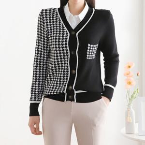 [한정/특가][모리스커밍홈]반반배색 하운드투스 브이넥 가디건_M2301CD015A