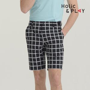 홀릭앤플레이 남성 스판 체크 골프반바지-HB2MPT008BK