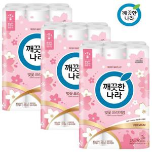 [땡큐온]깨끗한나라 벚꽃프리미엄 3겹 28M 30롤 x3팩