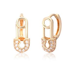 [비앤비골드] 14K 샤이닝 옷핀 콤비 큐빅 원터치귀걸이 한쌍 PNE37588