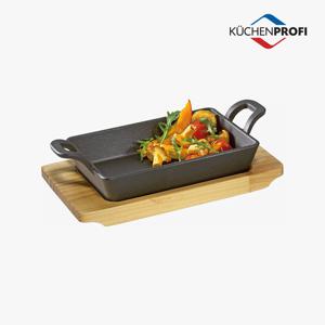 [쿠첸프로피]무쇠 미니 그릴서빙팬 우드트레이 양수 사각