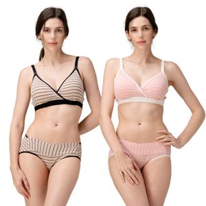 [뉴니끄] 원터치 스트라이프 임산부 수유브라&팬티 세트