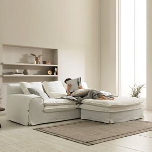 [버즈가구] 클레멘티 3인용 폴쉬린넨 패브릭소파 스툴포함