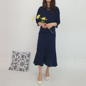 [엠지] 썸머 40대 50대 스커트 투피스 결혼식 하객룩 칠부 미디