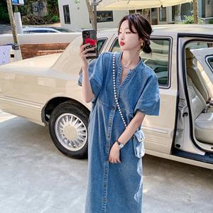 [유니제이] 올리아 퍼프 반팔 데님원피스