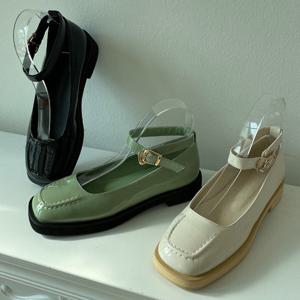 [더힐슈즈] 스퀘어 애나멜 스트랩 여성 여자 로퍼 플랫슈즈 단화