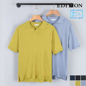 [에디션] 슬릿 카라 반팔 니트 티셔츠 I (NEB2ET1603)