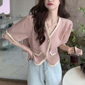 [어썸] Y2세리느 하운드체크 반팔 숏 자켓_260469