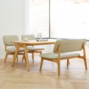 [헤닝] 마이홈3 회전의자 4인 원목 낮은 식탁세트 1600 벤치형