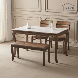 라로퍼니처 프렌치 1300 유광 세라믹 4인 식탁세트(식탁+의자2+방석벤치1)