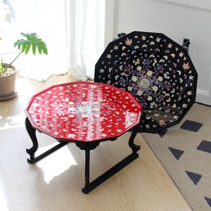 [박씨상방] 나전칠기 12각 모란나비 호족반 자개상 51센티 개다