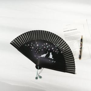 [박씨상방] (국내제작)고급 실크 벚꽃고양이 대나무 접부채