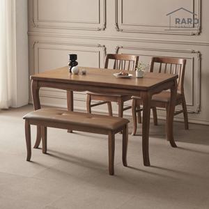 라로퍼니처 플로라 1300 순수 원목 4인 식탁 세트 (식탁+의자2+방석벤치1)
