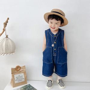 [조이멀티]박시핏 아동 7부 데님 점프슈트 나시세트 205125