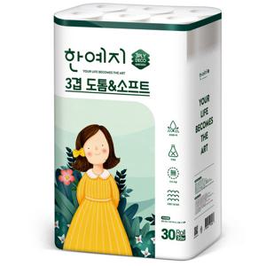 한예지 도톰앤소프트 3겹 화장지 20m 30롤 1팩