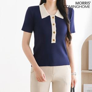 [한정/특가] 배색카라 슬림 반팔 니트_M2305KN102B