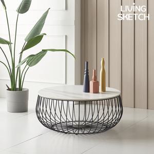 [리빙스케치]비앙뜨리 800 원형 화이트 포세린 세라믹 소파테이블[착불]블랙프레임 거실테이블