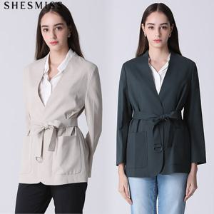 [쉬즈미스] 벨티드 린넨 칼라리스 자켓