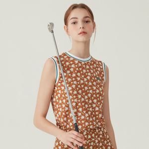 르꼬끄골프 여성 야자수 패턴 슬리브리스 티셔츠