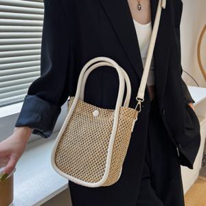 [디어백] 컬러 라인 포인트 밀짚 짜임 라탄백 UN3680