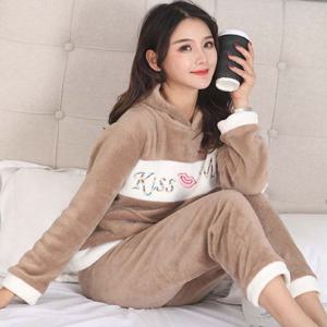 여성 모던2색 프리사이즈 따뜻한 후드 수면잠옷 셋트