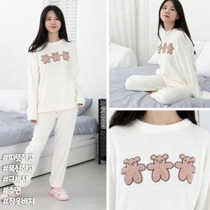 겨울 홈웨어 캠핑잠옷 파자마 쿠키 아이보리 수면잠옷